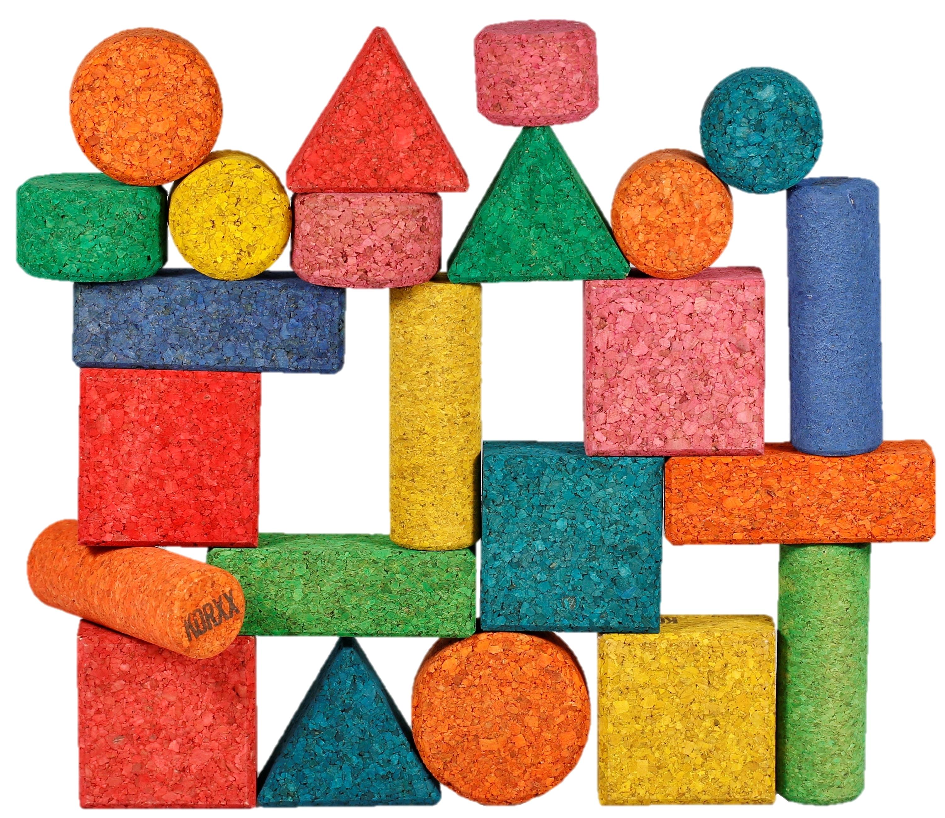 KORXX-cork-toys-building-blocks-Form-C-Mix Form C Mix edu - 56 bunte Korkbausteine für kreatives Kinderspiel ab 18 Monaten